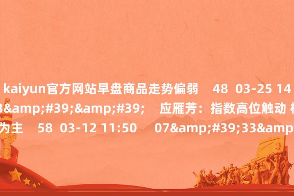 kaiyun官方网站早盘商品走势偏弱 48 03-25 14:06 07'43'' 应雁芳:指数高位触动 枢纽均线上方捏股为主 58 03-12 11:50 07'33'' 晨会博弈:三大股指都创年内新高 调度礼貌了? 51 03-12 11:49 185'00''